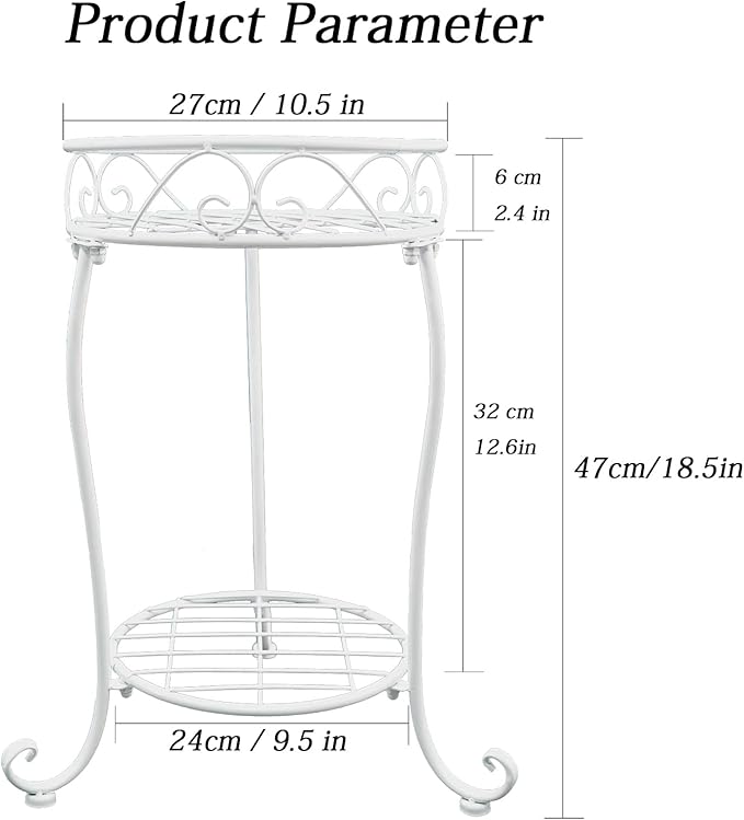 White Metal Plant Stand, 18.5 inch Tall 2 Tier Potted Holder Rack, Heavy Duty Flower Pot Shelf for Indoor Outdoor Patio Balcony Corner Garden