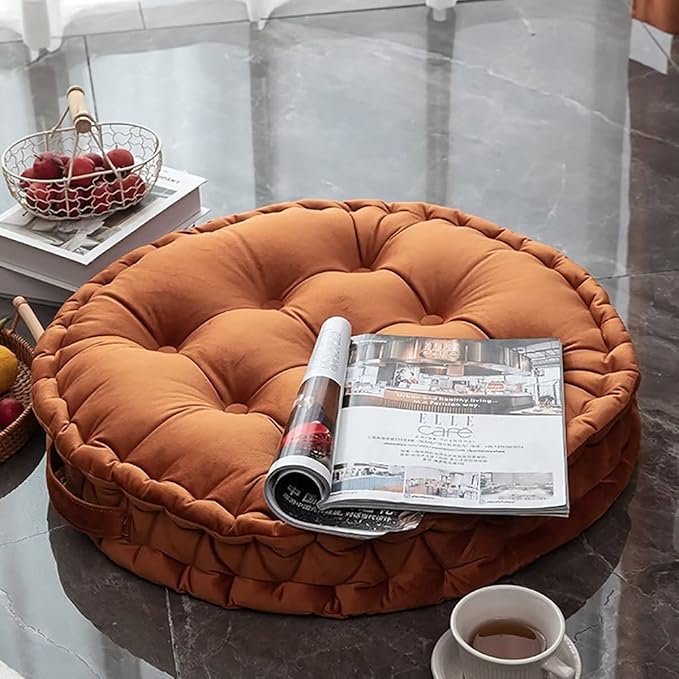 Meditation Floor Pillow, Round Large Pillows Seating, Tufted Velvet Floor Pillow Cushion for Tatami Living Room, Orange, 24 Inch