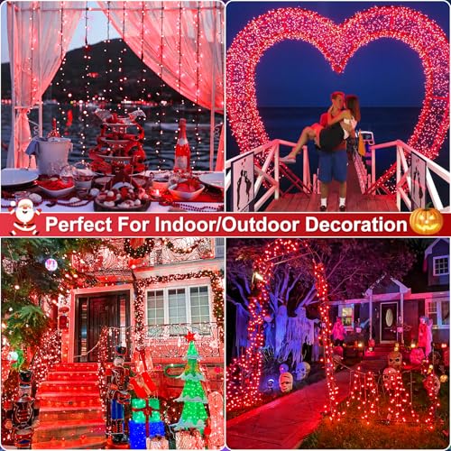 Red Christmas Lights Outdoor, 66FT 200 LED Christmas Tree Lights Waterproof, 8 Modes Connectable String Lights for Outside for Indoor Bedroom Patio Garden Party Holiday Decorations - color: Red, size: 66FT 200 LED