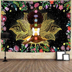 Ine Ive African Chakra Tapestry African American Woman Zen Meditation Poster Starry Sky Flower Garden Inspirational Afro Yoga Wall Art Tapestry for Bedroom Dorm Decor (60x51 inch) - size: 60"L x 51"W
