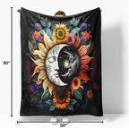 Celestial Sun Moon Flannel Blanket Boho Mid Century Day and Night Throw Blanket Farmhouse Colorfl Sunflower Throw Blanket Bed Blanket Yellow Flowers Plush Blanket for Bedroom Decor 50"x60"
