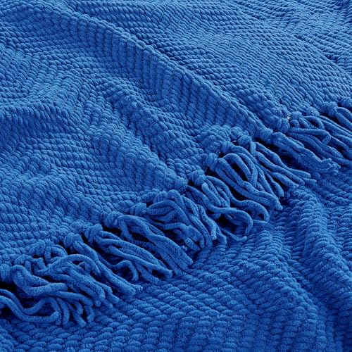 Home Soft Things Blue Throw Blanket Knitted Tweed Throw 50'' x 60'', Snorkel Blue, Super Soft Cozy Warm Comfortable Breathable Throw for Living Room Chair Couch Bed Sofa Bedroom Home Décor - color: Snorkel Blue, size: 50 in x 60 in