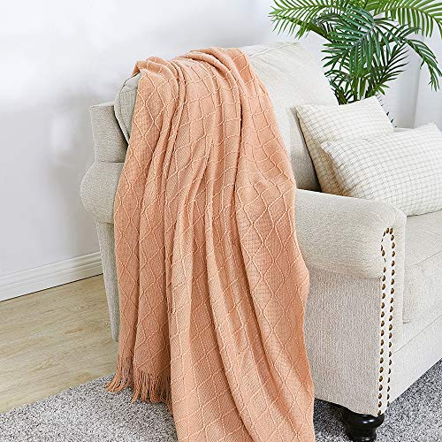 BOURINA Orange Throw Blanket 60x80 Inches Throw Textured Solid Soft Sofa Throw Couch Knitted Decorative Blanket - color: Coral, size: 60"x80"
