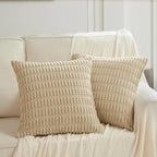 Fancy Homi 4 Packs Tan Decorative Throw Pillow Covers 24x24 Inch for Living Room Couch Bed Sofa, Beige Rustic Farmhouse Boho Home Decor, Soft Plush Striped Corduroy Square Cushion Case 60x60 cm
