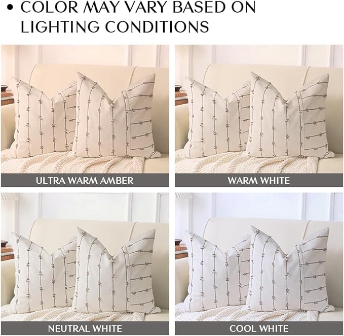 AELS 18x18 Decorative Boho Linen Throw Pillow Covers, Modern Farmhouse Textured Pillow Case, Set of 2, Tufted Stitch Stripe Cushion Cover for Bed Sofa Couch Living Room (Cover ONLY), Khaki