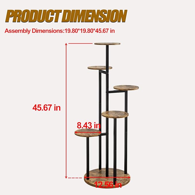 Plant Stand Indoor 6 Tier 9 Potted Multiple Flower Pot Holder for Patio Garden Balcony Living Room Corner (6 Tier Black+Rustic Brown)