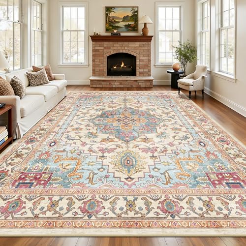 8x10 Area Rugs for Living Room - Washable Rug Vintage Distress Boho Medallion Rugs for Bedroom, Soft Non-Slip Backing Low Pile Carpet for Dining Room Office Nursery Home, Vintage Orange - color: G-vintage Orange, size: 8' x 10' (Rectangular)