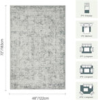 Area Rugs for Living Room Bedroom, Washable Rug, Grey Vintage Abstract Boho Rug, Non Slip & Low Pile Wool Carpet for Indoor Dining Room, Farmhouse, Kids Room and Office(Grey 4x6ft)