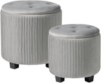 Big Round Ottoman with Storage Set of 2,Upholstered Velvet Vanity Stool for MakeupMultifunctional Foot Rest Coffee Table Padded Seat Tufted Ottomans for LivingRoom&Bedroom (Large Grey)