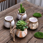 SOUJOY 6 Pack Hanging Succulent Planters, 4'' Mini Ceramic Wall or Ceiling Mount Dangling Plant Pot, Hanging Flower Pot with Jute Rope for Indoor Outdoor Decor, Light Beige
