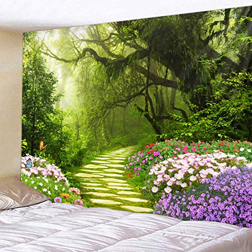 LYFANS Tree Garden Printed Fabric Tapestry Decorative Wall Art Tablecloth Bed Cover Picnic Carpet Beach Towel Bedroom Dormitory Living Room Multi functional Tapestry 79 x 59 inches - color: Big Tree Garden, size: 79x59inch