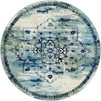 Rugs.com Fleur Collection Rug – 8' Round Blue Medium-Pile Rug Perfect for Kitchens, Dining Rooms - color: Blue 12, size: 8' (Round)