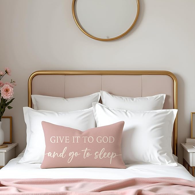 Dusty Rose Pink Throw Pillow Covers 12x20 Inch Set of 2 – Christian Gifts for Mom or Daughter – Relax God’s Got This/Give It to God and Go to Sleep – Bedroom Faith Decor