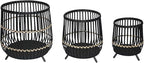 Set of 3 Woven Basket Decorative Planter Pot with Short Legs – Bamboo & Rattan Outdoor & Indoor Plant Pot – Modern Garden & Home Decor Planters – 13", 17", & 19", Black