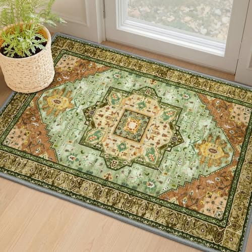MINIDEAR 2x3 Area Rugs for Entryway Kitchen, Washable Rug Small Accent Rugs for Bedroom Non Slip Vintage Rug Thin Carpet Mat for Home, Green - color: 02yellow-green, size: 2' x 3' (Rectangular)