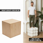 17''3 Square Ottoman Pouf Installed,Sturdy Wooden Frame,Capacity 330 lbs,Modern Sofa Stool Fuzzy Sherpa Footstool,Foot Rest,Cube Boucle,Vanity Stool,for Couch Living Room(Peach Fur)