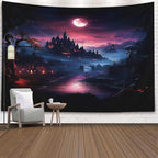 EMMTEEY Halloween Tapestry Halloween Castle Red Moon Dark 80X60 Inch Large Tapestry Wall Art Hanging Tapetries for Bedroom Living Room Dorm Décor