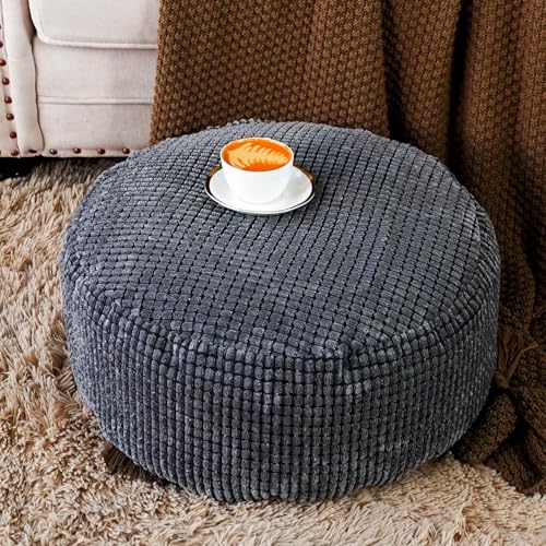 SUTAVIA Pouf Ottoman Cover Unstuffed Pouf Seat Decorative Soft Storage Bean Bag 20x20x8 Inches Floor Footrest for Living Room Bedroom (Dark Gray, Round) - color: Dark Gray