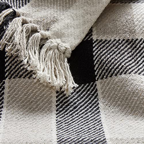 Americanflat 50x60 Throw Blanket - Soft and Breathable Cotton Throw Blanket for Couch, Bed, Chair - Decorative Blankets Perfect for Home, Office, or Outdoor Use - Black, Cream and Beige Plaid Design - color: Black, Cream & Beige Plaid