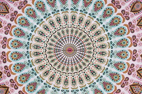Bless International Handmade Indian hippie Bohemian Psychedelic Peacock Mandala Wall hanging College Dorm Beach Throws Table Cloth Bedding Tapestry (Floral Gold, Twin(54x72Inches)(140x185cms)) - color: Floral Gold, size: 72"L x 54"W