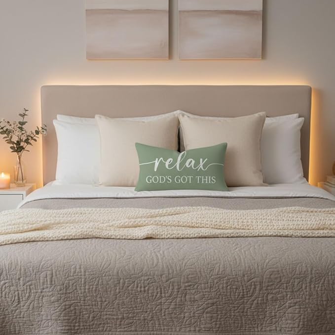 Decorative Throw Pillow Covers 12x20 Inch Set of 2 – Deep Sage Christian Lumbar Pillowcase – Give It to God and Go to Sleep/Relax God’s Got This – Spring Summer Faith Bedroom Bed Decor