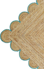 Weaving Cottage Scalloped Natural Jute Area Rug | Beige & Sky Blue, 2X3 FT Handwoven Jute Doormat | Eco-Friendly, Durable, and Stylish | Perfect for Living Room, Bedroom, and Entryway
