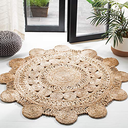 SAFAVIEH Natural Fiber Round Collection 3' Round Natural NF161A Handmade Boho Charm Farmhouse Jute Area Rug - size: 3' (Round)