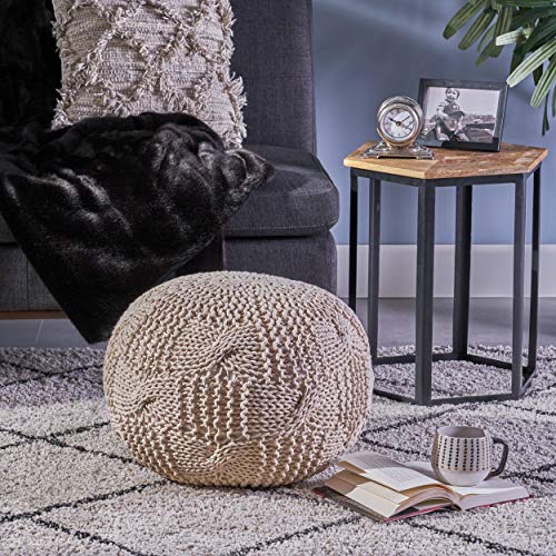 Christopher Knight Home Ansel Knitted Cotton Pouf, Beige - color: Beige