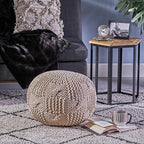 Christopher Knight Home Ansel Knitted Cotton Pouf, Beige - color: Beige