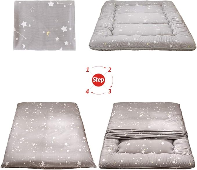 MAXYOYO Grey Constellation Japanese Futon Mattress, Tatami Mat Portable Camping Mat Kids Sleeping Pad Foldable Roll Up Floor Lounger Couch Bed with Mattress Protector Full Size