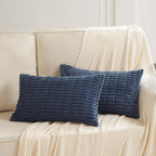 Fancy Homi 4 Packs Dusty Blue Decorative Throw Pillow Covers 12x24 Inch for Living Room Couch Bed Sofa, Rustic Farmhouse Boho Home Decor, Soft Plush Striped Corduroy Square Cushion Case 30x60 cm