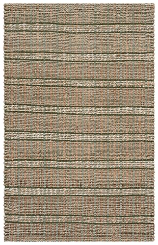 SAFAVIEH Natural Fiber Collection Accent Rug - 3' x 5', Green & Natural, Handmade Boho Stripe Farmhouse Rustic Jute & Cotton, Ideal for High Traffic Areas in Entryway, Living Room, Bedroom (NFB656Y) - color: Green/Natural, size: 3' x 5' (Rectangular)