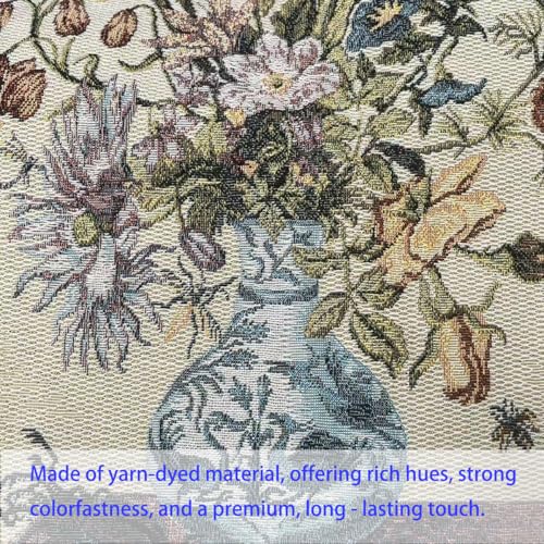 Jacquard Woven Floral Pillow Cover | Square Vintage Still Life Tapestry Cushion Case for Sofa Couch Bed Decor | European Artistic Home Accent Throw Pillow Sham 18x18(Multicolor Flowers in Blue Vase) - color: Multicolor Flowers in Blue Vase