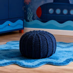 Round Pouf Ottoman, 18" Bordeaux Knitted Cotton Woven Round Pouf, Handmade Woven Bean Bag for Living Room, Floor Bag for Bedrooms, Home, Offices, Sofa Footrest (Deep Blue)