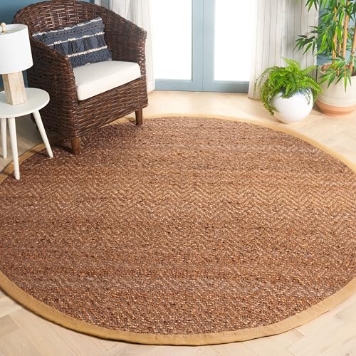 SAFAVIEH Natural Fiber Collection 5' Round Natural NF731A Handmade Farmhouse Fringe Premium Jute Area Rug - size: 5' (Round)