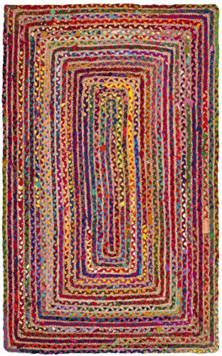 SAFAVIEH Area Rug 3x5 - Cape Cod Collection - Red & Multi, Handmade Jute & Cotton, Woven Braided Design (CAP202A) - color: Red/Multi, size: 3' x 5' (Rectangular)