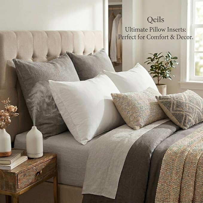 Qeils 18 x 18 Pillow Inserts Set of 2 White Throw Pillow Inserts with Soft Polyester Cover - Rectangle Square Interior Sofa Pillow Inserts Decorative Pillow Insert White Couch Pillow
