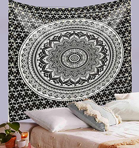 ANJANIYA Ombre Wall Hanging Bohemian Tapestry, Metallic Wall Art Bedspread, Psychedelic Hippie Mandala Dorm Décor for Hanging, Bedding, Beach Coverlet Curtain, Black Silver, 54"X60" - color: Black Silver, size: 60"L x 54"W