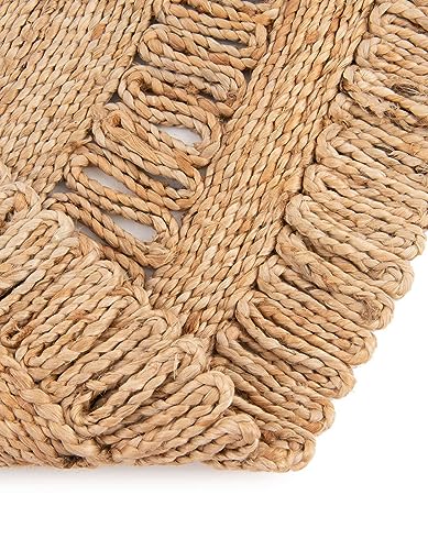 Unique Loom Braided Jute Collection Classic Quality Made Natural Hand Woven With Circle Swirl Details Area Rug (5' 0 x 5' 0 Round, Natural) - size: 5'1" (Round)