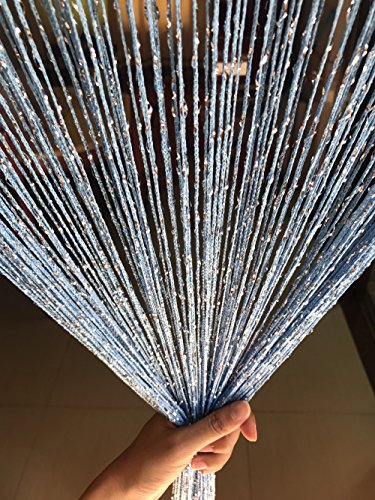 1x2 M Door String Curtain Rare Flat Thread Fringe Panel Room Divider Cute Strip Tassel for Wedding Coffee House Restaurant Parts - color: Sky Blue