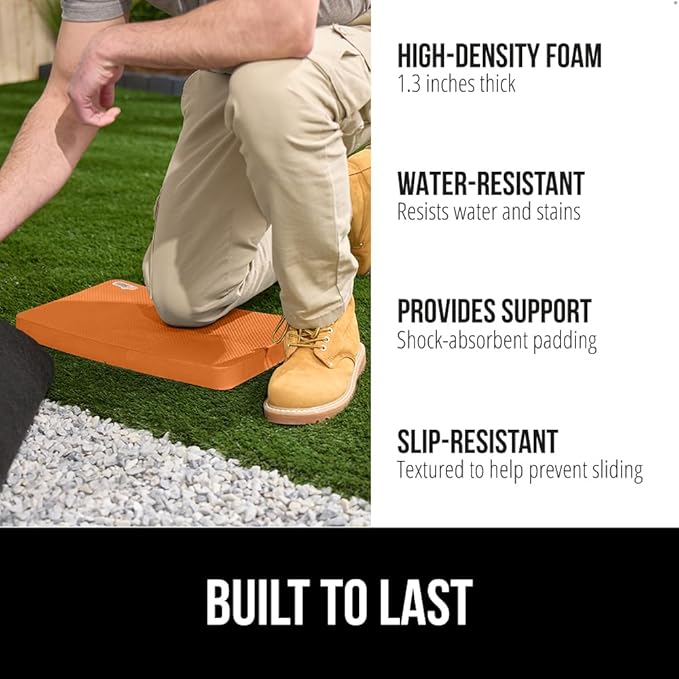 GORILLA GRIP Extra Thick Patent Pending Supportive Foam Kneeling Pad, Large Cushion Knee Pads for Gardening, Baby Bath Time, Dirt and Water Resistant, Workout and Garden Supplies, 17.5x11, Orange