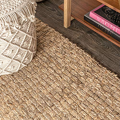 JONATHAN Y Estera Hand Woven Boucle Chunky Jute Natural 6x6 Square Indoor Area Rug, Bohemian, Transitional, Easy-Cleaning for Living Room, Bedroom, Kitchen, Pet Friendly, Non-Shedding (NFR102A-6SQ) - color: Natural, size: 6' x 6' (Square)