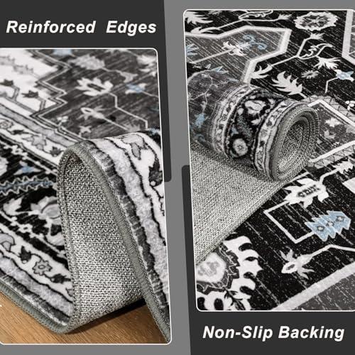 Macgace 2x3 Black Grey Small Area Rug for Entryway, Soft Washable Rugs with Non-Slip Backing for Bedroom Kitchen, Vintage Throw Carpet Laundry Entry Front Door Decor - color: Black & Grey, size: 2' x 3' (Rectangular)