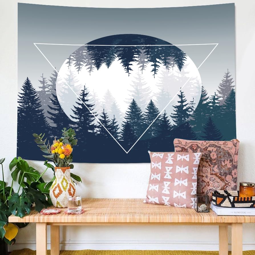 Forest Moon Inverted Triangle Tapestry Large Wall Hanging for Bedroom Living Room Bohemian Decor - color: Woods, size: 59.1"L x 51.2"W