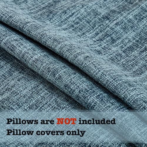 Faux Linen Decorative Pillow Coves 18x18 Set of 2 Blue Boho Farmhouse Throw Pillowcases with Tassels Fringed Rustic Woven Textured Burlap Cushion Covers for Couch Sofa Bed Living Home Decor - color: Blue, size: 18" x 18" (Pack of 2)