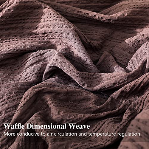 Simple&Opulence 100% Cotton Throw Blanket for Couch, Bed, Waffle Weave Cable Knit Blanket with Tassels, Soft Lightweight Pre-Washed Breathable Cozy Blanket Farmhouse Decoration for All-Season (Brown) - color: Brown