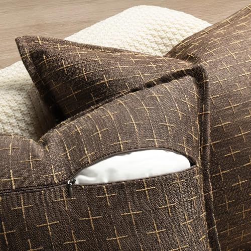ZWJD Pillow Covers 18x18 Set of 2 Soft Polyester Textured Pillow Covers with Stylish Flange Edge Cozy Farmhouse Throw Pillows for Couch Bed Sofa Living Room - color: Dark Coffee, size: 18" x 18" (Pack of 2)