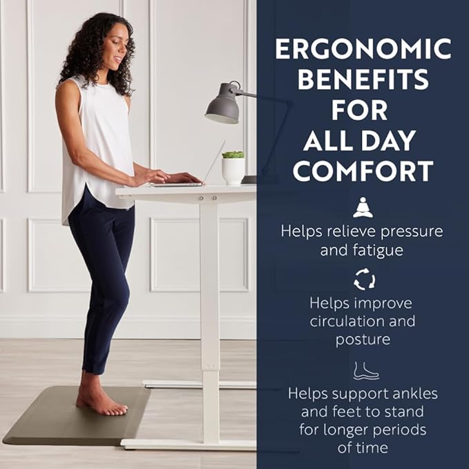 KANGAROO Thick Ergonomic Anti Fatigue Mats for Kitchen Floor, 58x20, Cushioned Standing Office Desk Mat, Waterproof Scratch Resistant Topside, Supportive All Day Comfort Padded Foam Rugs, Beige