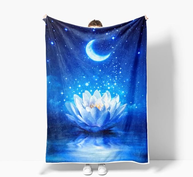 Galaxy Space Throw Blanket Moon Flower Stars Print Decor Soft Warm Cozy Blanket Plush Blue Throws Blankets for Women Girls Kids Couch Travel Livingroom Bedroom Decor 60 x 80 Inch