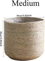 11.8 inch Seagrass Woven Planter Basket - Wicker Planter Basket with Plastic Film Insert for Indoor Plants, Large Monstera Pot, Woven Storage Basket, Boho Home Decor (Medium)